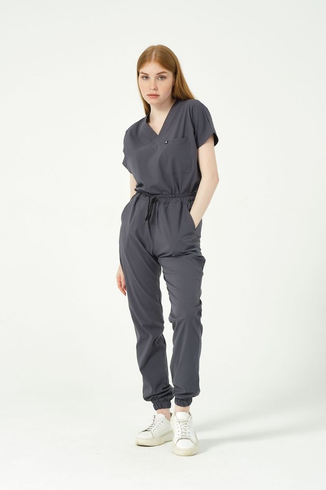 Füme Likralı Jogger Paça Doktor Hemşire Forması Tek Alt Unisex