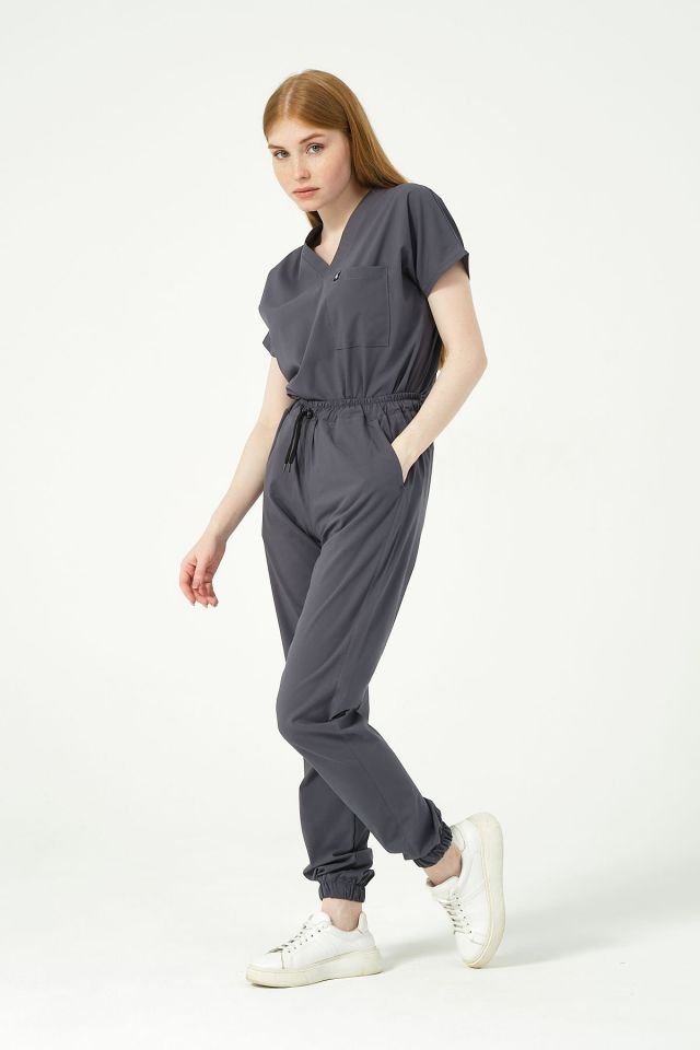 Füme Likralı Jogger Paça Doktor Hemşire Forması Tek Alt Unisex