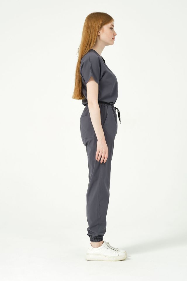 Füme Likralı Jogger Paça Doktor Hemşire Forması Tek Alt Unisex