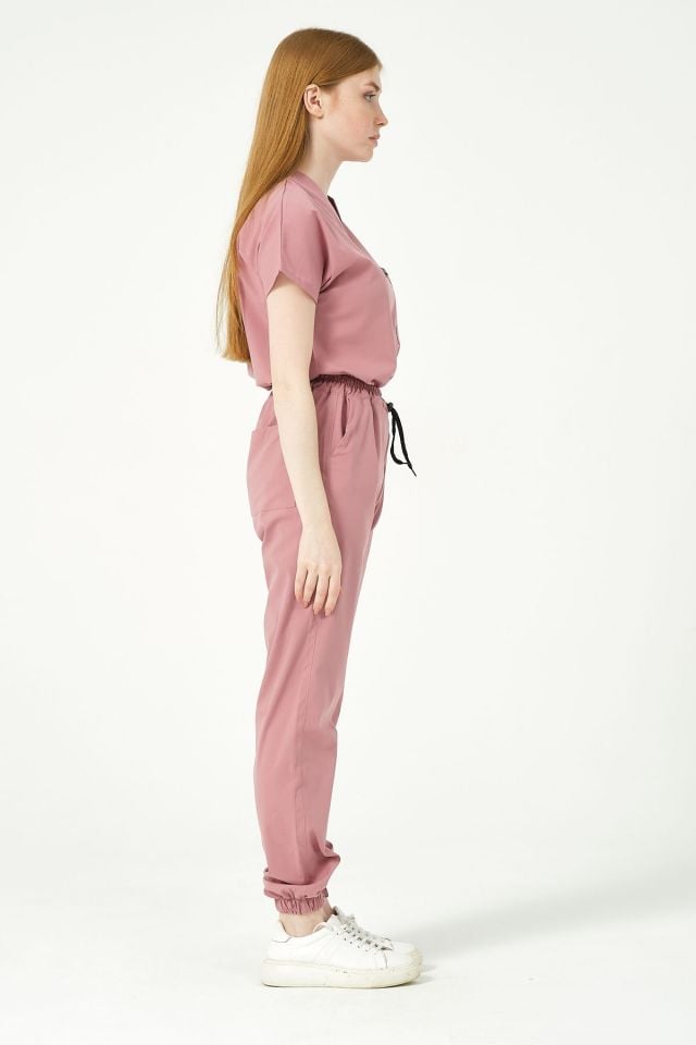 Gül Kurusu Likralı Jogger Paça Doktor Hemşire Forması Tek Alt Unisex