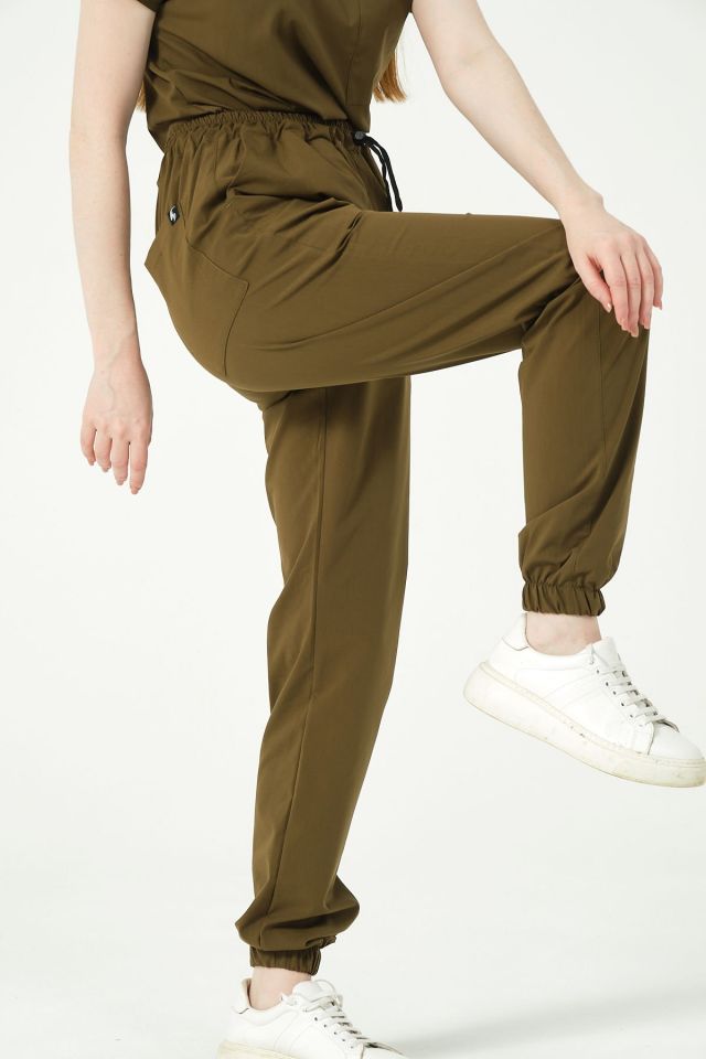 Haki Likralı Jogger Paça Doktor Hemşire Forması Tek Alt Unisex 2XS