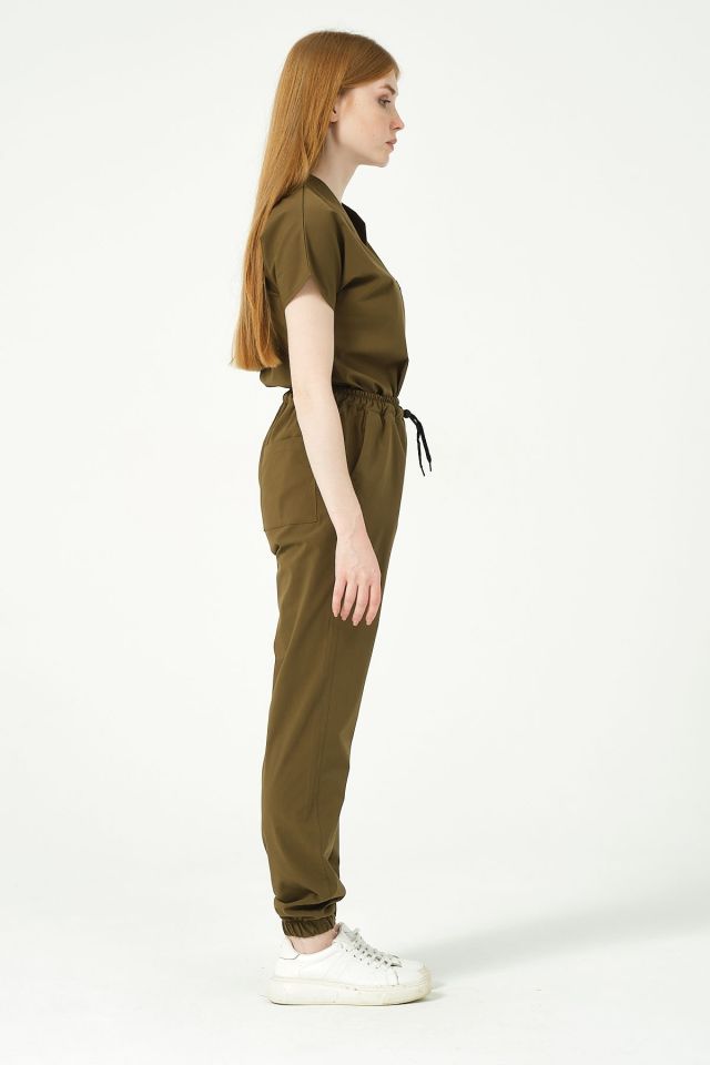 Haki Likralı Jogger Paça Doktor Hemşire Forması Tek Alt Unisex