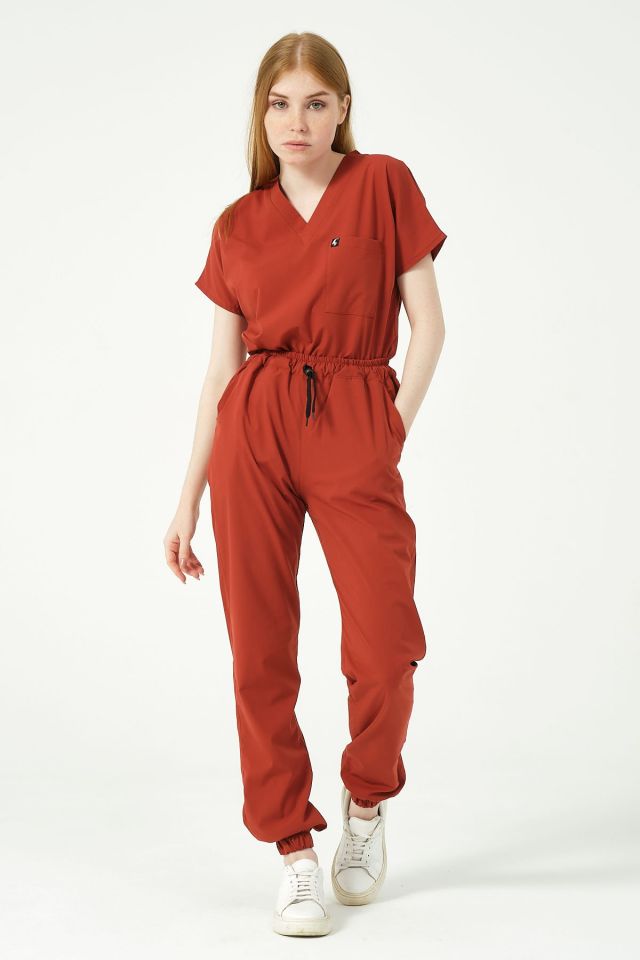 Kiremit Likralı Jogger Paça Doktor Hemşire Forması Tek Alt Unisex