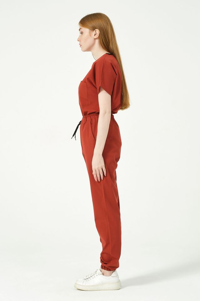 Kiremit Likralı Jogger Paça Doktor Hemşire Forması Tek Alt Unisex