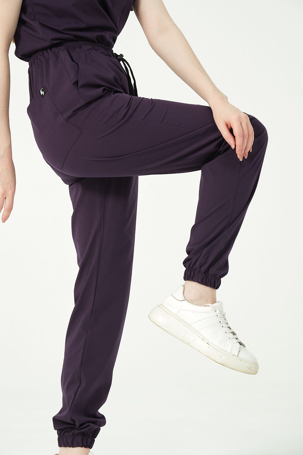 Koyu Mor Likralı Jogger Paça Doktor Hemşire Forması Tek Alt Unisex