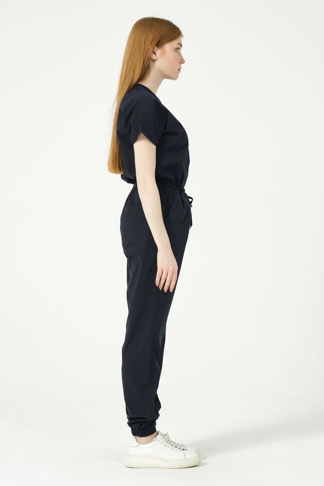 Lacivert Likralı Jogger Paça Doktor Hemşire Forması Tek Alt Unisex