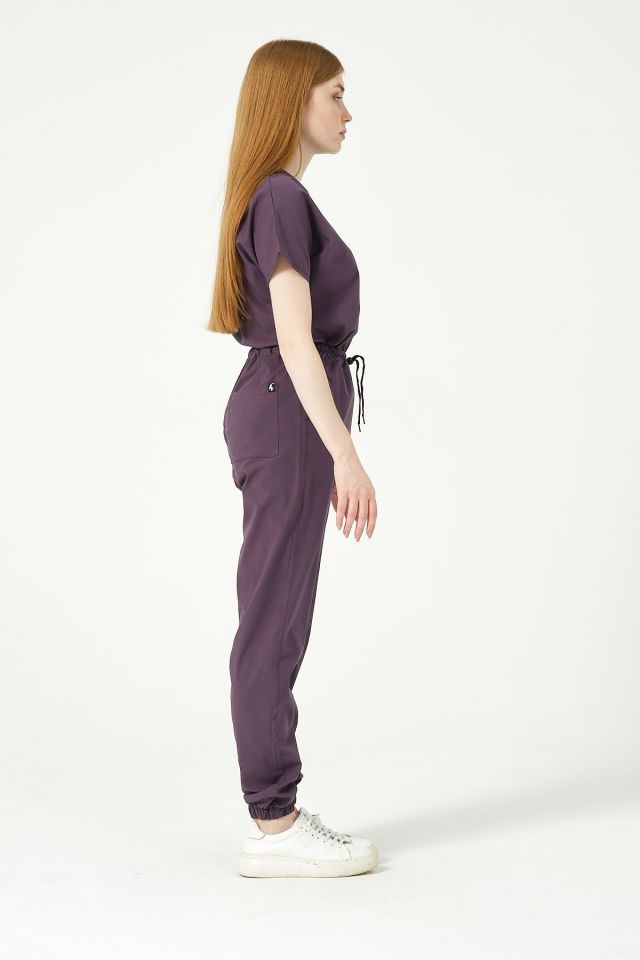 Mürdüm Likralı Jogger Paça Doktor Hemşire Forması Tek Alt Unisex