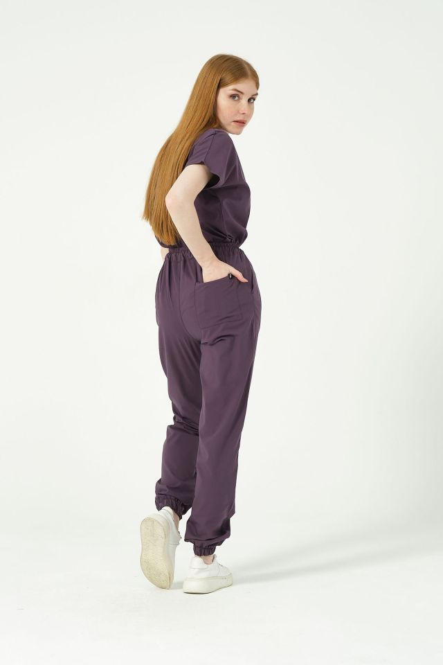 Mürdüm Likralı Jogger Paça Doktor Hemşire Forması Tek Alt Unisex