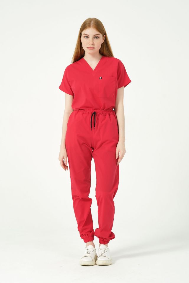 Nar Çiçeği Likralı Jogger Paça Doktor Hemşire Forması Tek Alt Unisex