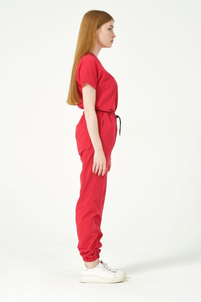 Nar Çiçeği Likralı Jogger Paça Doktor Hemşire Forması Tek Alt Unisex