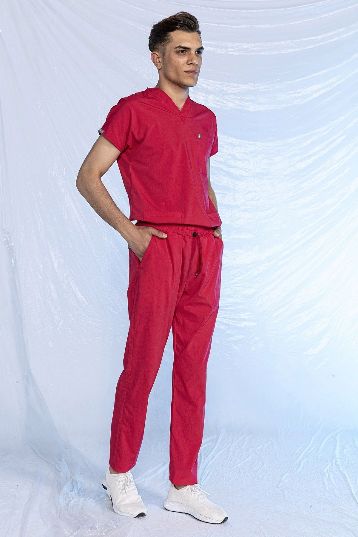 Nar Çiçeği Likralı Tek Alt Doktor Hemşire Forması