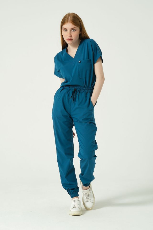 Turkuaz Likralı Jogger Paça Doktor Hemşire Forması Tek Alt Unisex