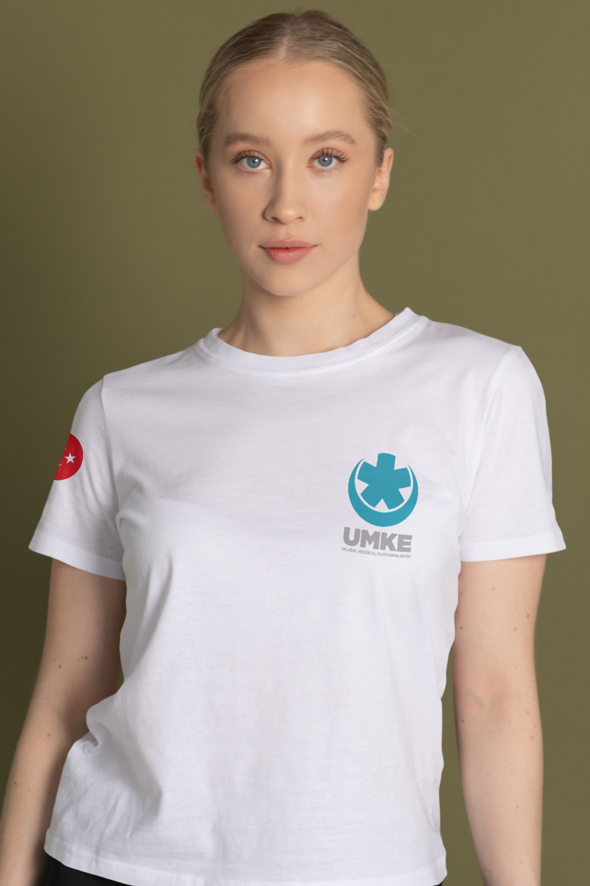 Beyaz UMKE Bisiklet Yaka Tişört Unisex