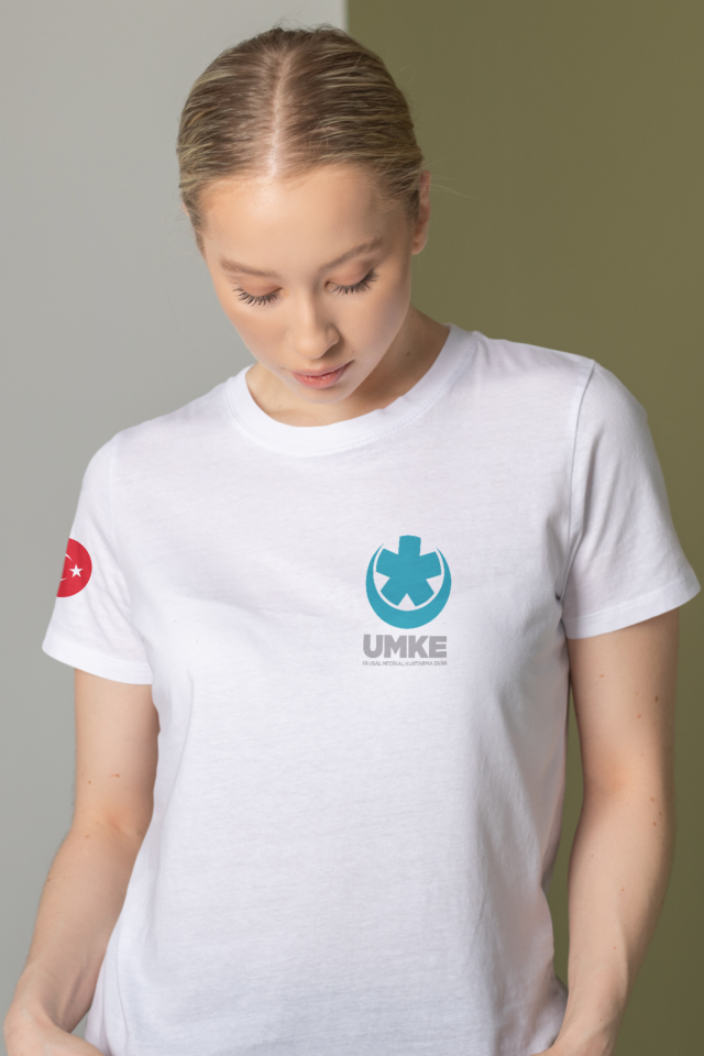 Beyaz UMKE Bisiklet Yaka Penye Tişört Unisex