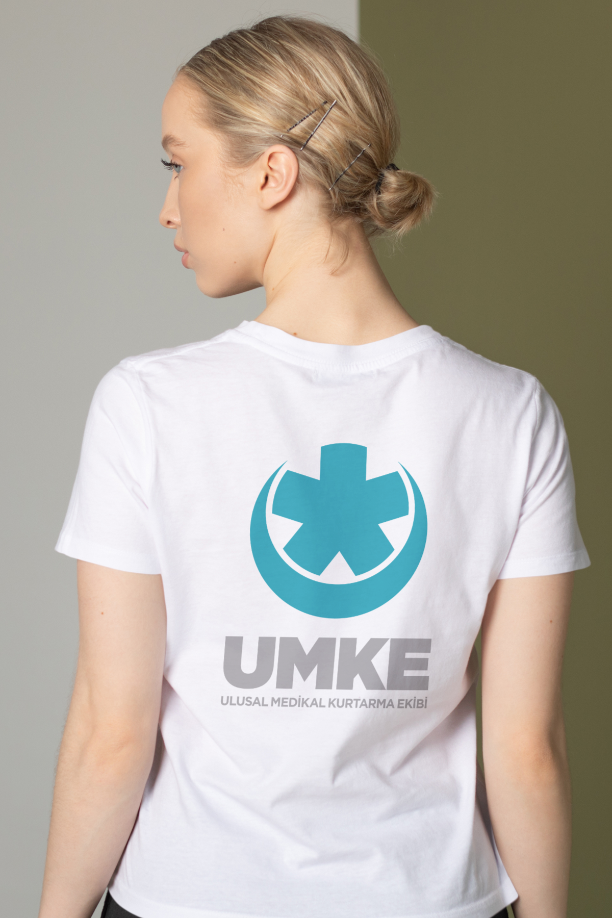 Beyaz UMKE Bisiklet Yaka Penye Tişört Unisex