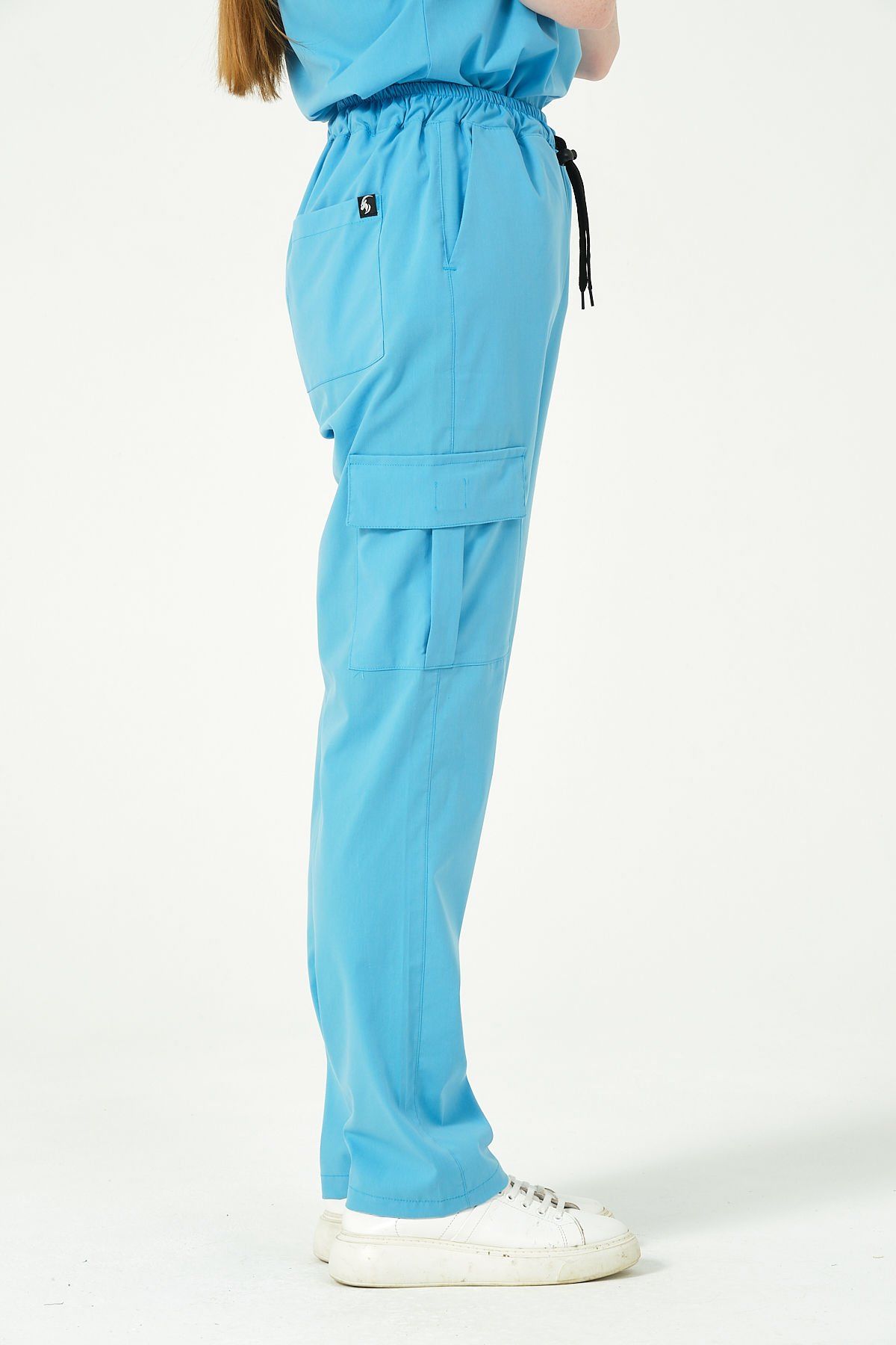 Bebe Mavi Likralı Kargo Cep Doktor Hemşire Forması Tek Alt Unisex