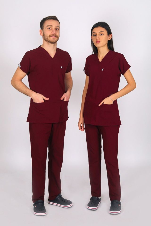 Bordo Likralı Tek Alt Doktor Hemşire Forması
