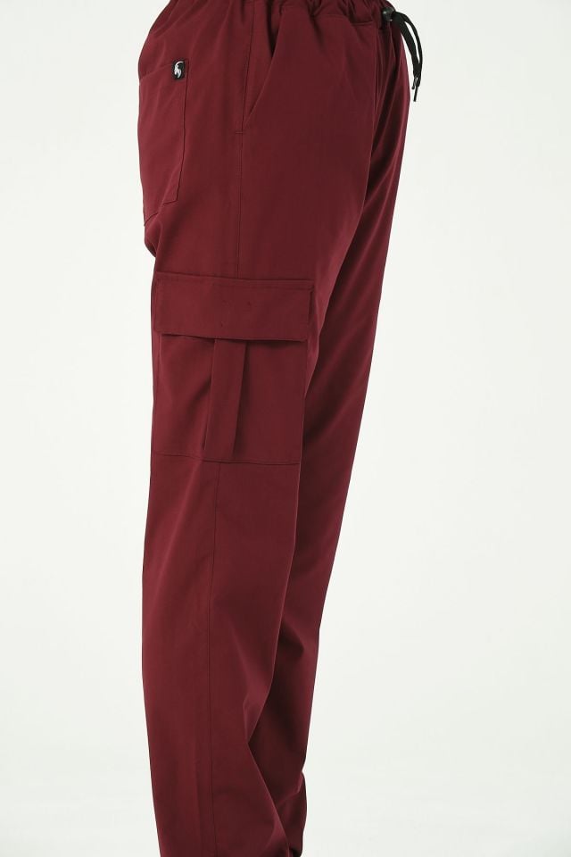 Bordo Likralı Kargo Cep Doktor Hemşire Forması Tek Alt Unisex 2XS