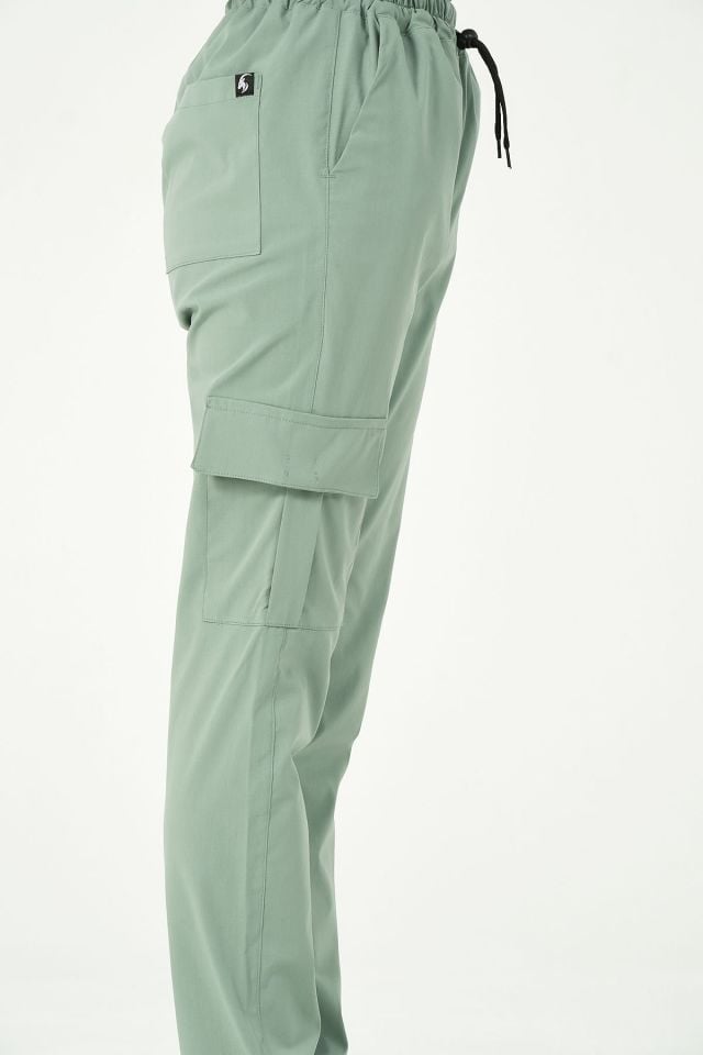 Çağla Yeşili Likralı Kargo Cep Doktor Hemşire Forması Tek Alt Unisex