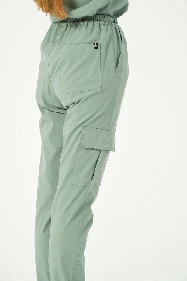 Çağla Yeşili Likralı Kargo Cep Doktor Hemşire Forması Tek Alt Unisex