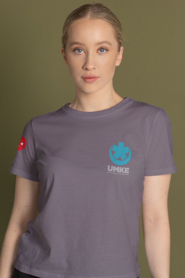 Gri UMKE Bisiklet Yaka Penye Tişört Unisex