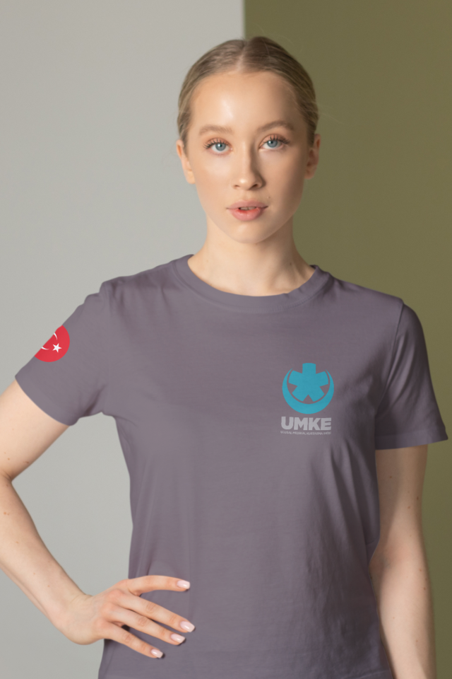 Gri UMKE Bisiklet Yaka Penye Tişört Unisex