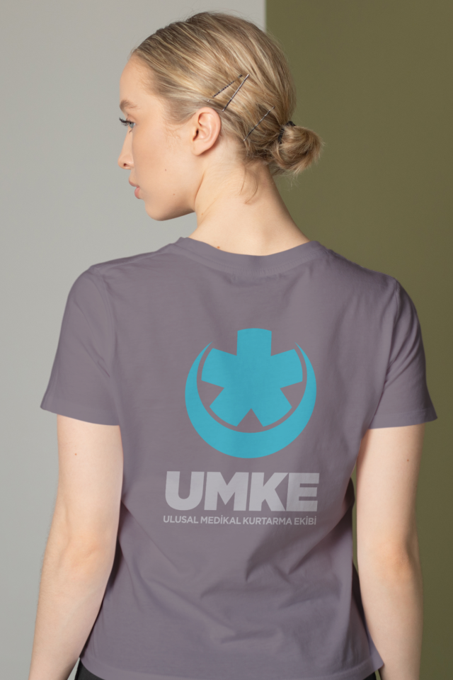 Gri UMKE Bisiklet Yaka Penye Tişört Unisex