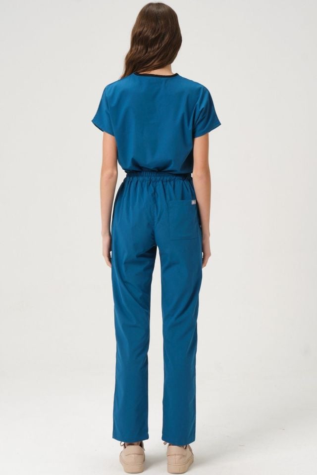 Turkuaz Likralı Scrubs Doktor Hemşire Forması Yarasa Kol Takım Unisex 2XL