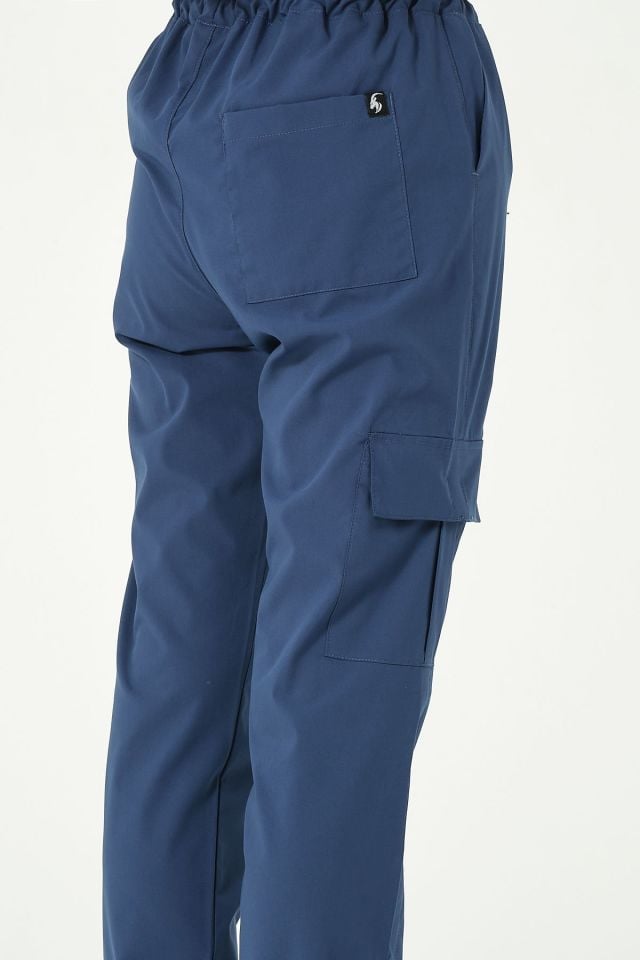 Fırtına Mavi Likralı Kargo Cep Doktor Hemşire Forması Tek Alt Unisex