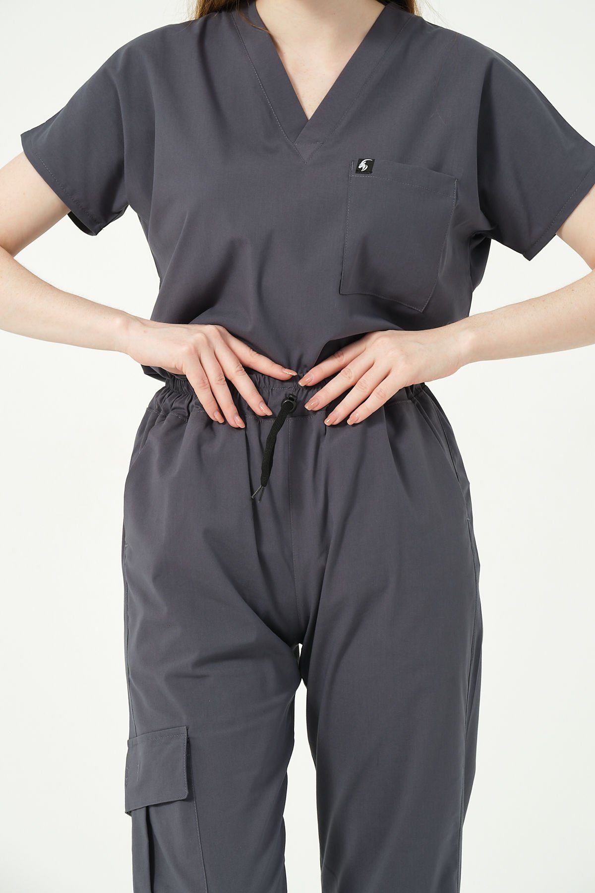 Füme Likralı Kargo Cep Doktor Hemşire Forması Tek Alt Unisex