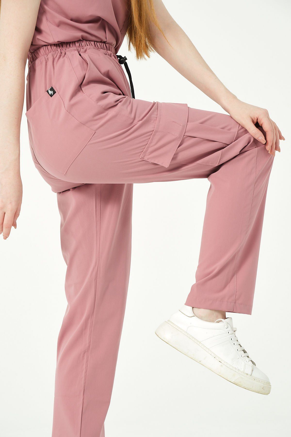 Gül Kurusu Likralı Kargo Cep Doktor Hemşire Forması Tek Alt Unisex