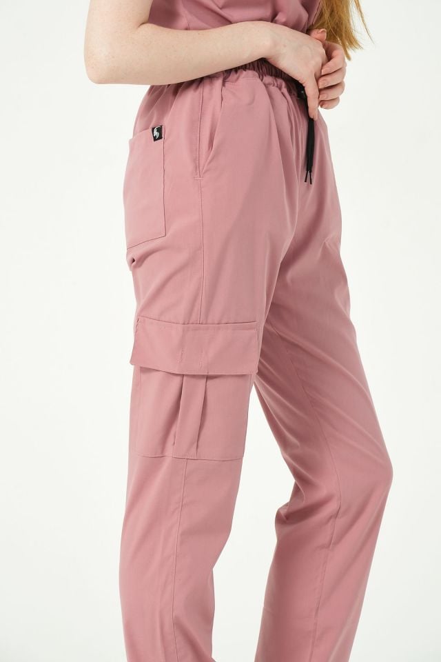 Gül Kurusu Likralı Kargo Cep Doktor Hemşire Forması Tek Alt Unisex