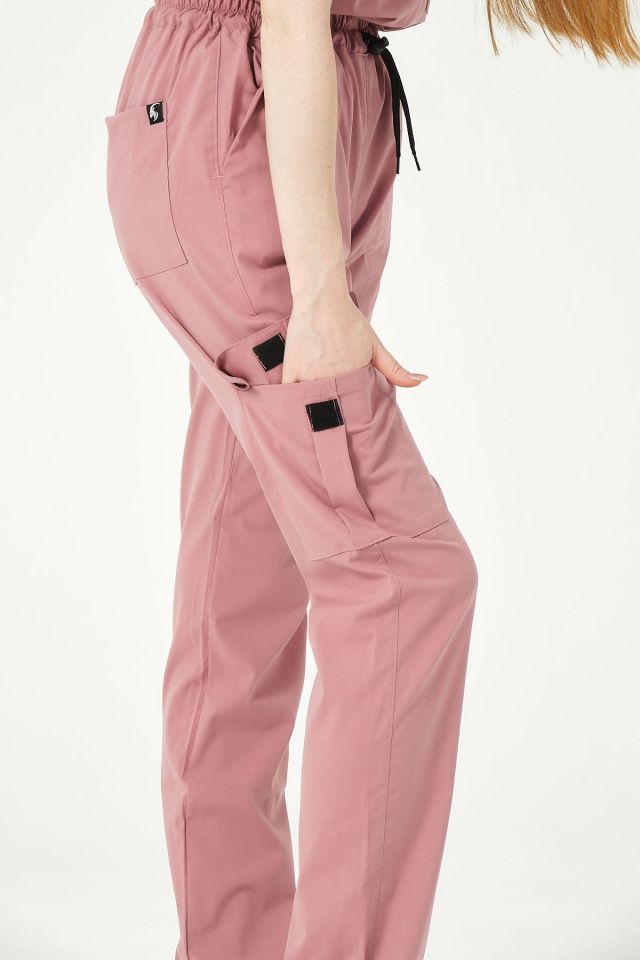 Gül Kurusu Likralı Kargo Cep Doktor Hemşire Forması Tek Alt Unisex