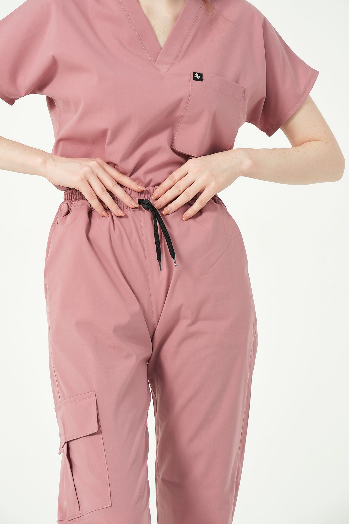 Gül Kurusu Likralı Kargo Cep Doktor Hemşire Forması Tek Alt Unisex