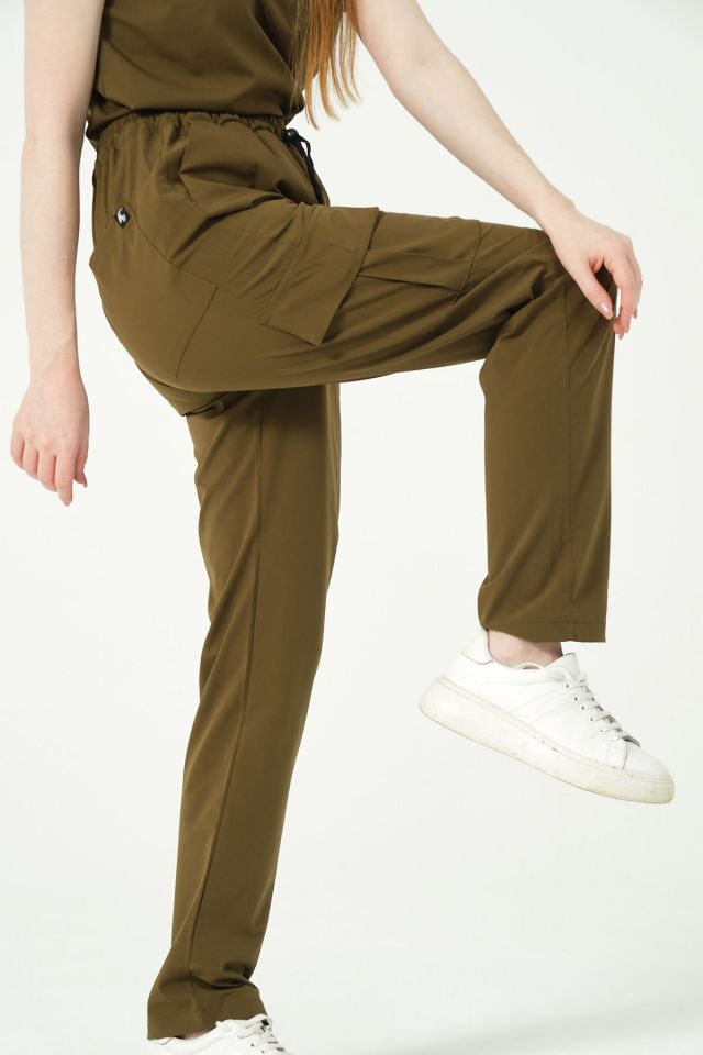 Haki Likralı Kargo Cep Doktor Hemşire Forması Tek Alt Unisex