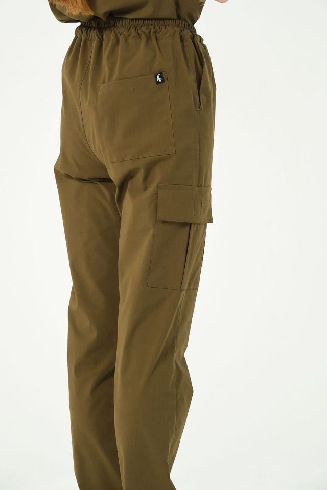 Haki Likralı Kargo Cep Doktor Hemşire Forması Tek Alt Unisex