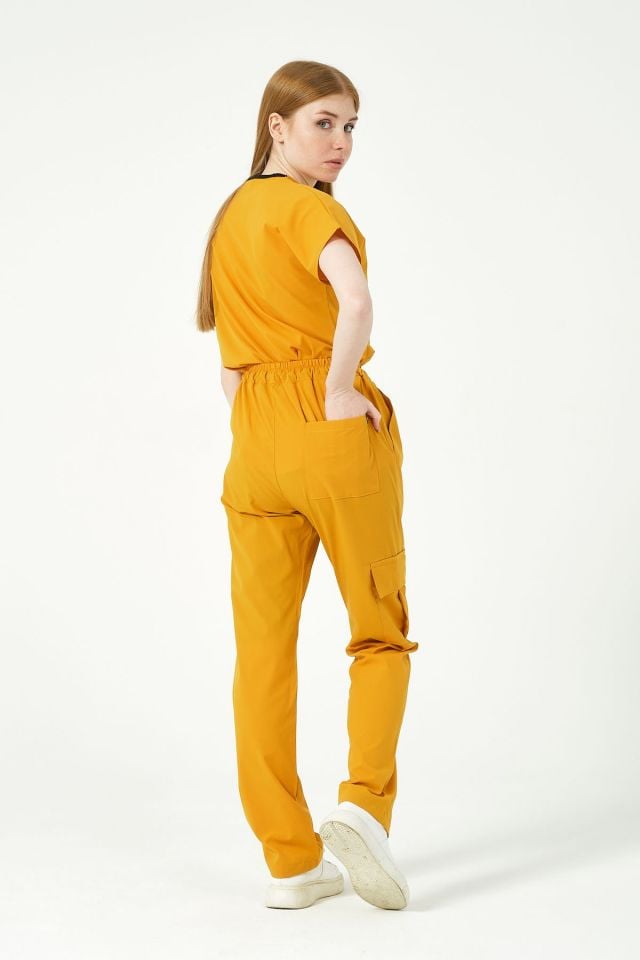 Hardal Likralı Kargo Cep Doktor Hemşire Forması Tek Alt Unisex