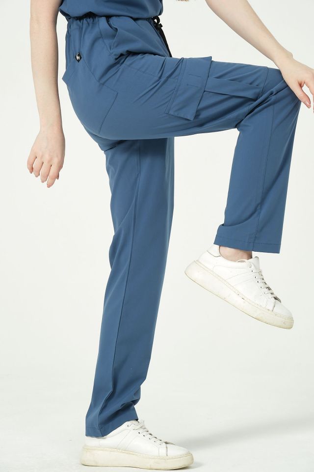 İndigo Likralı Kargo Cep Doktor Hemşire Forması Tek Alt Unisex