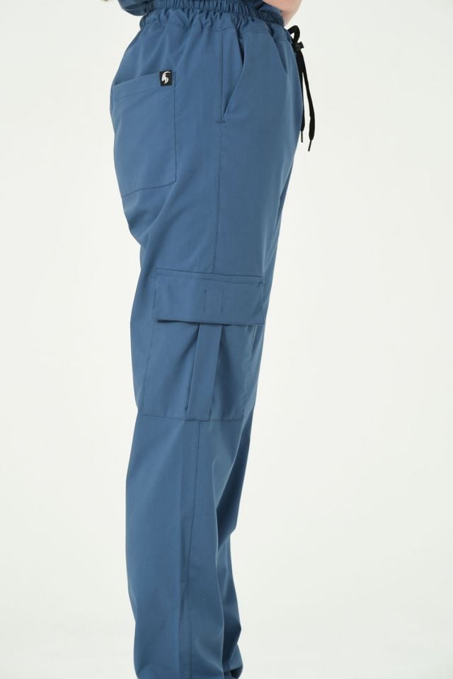 İndigo Likralı Kargo Cep Doktor Hemşire Forması Tek Alt Unisex