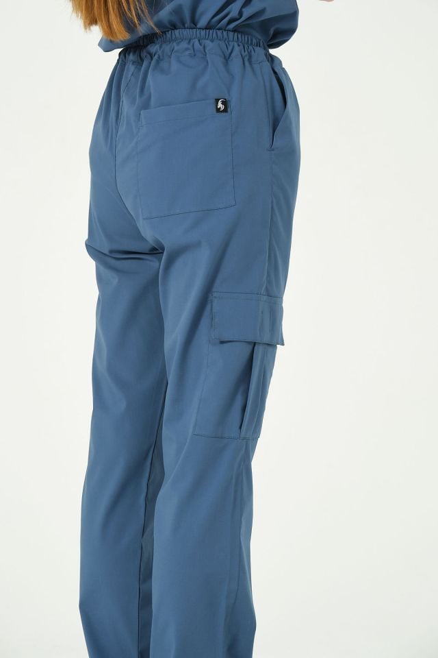 İndigo Likralı Kargo Cep Doktor Hemşire Forması Tek Alt Unisex