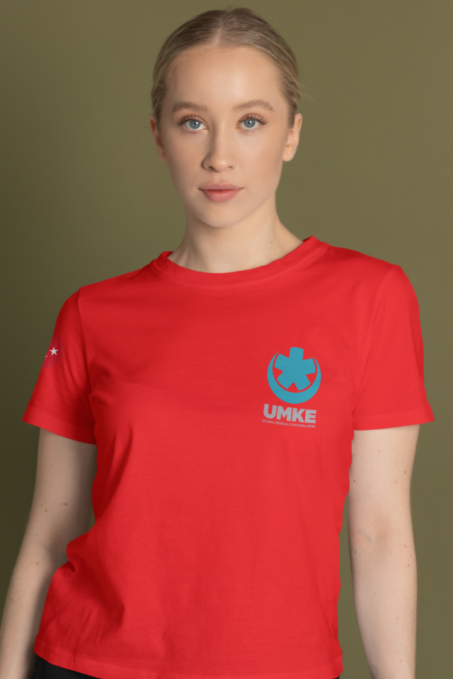 Kırmızı UMKE Bisiklet Yaka Penye Tişört Unisex
