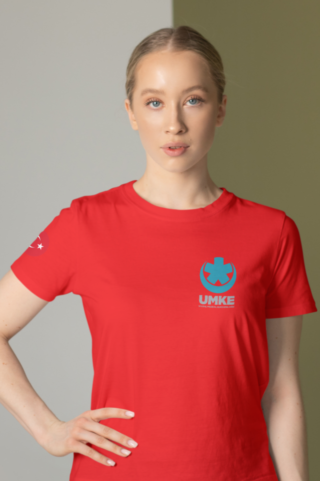 Kırmızı UMKE Bisiklet Yaka Penye Tişört Unisex