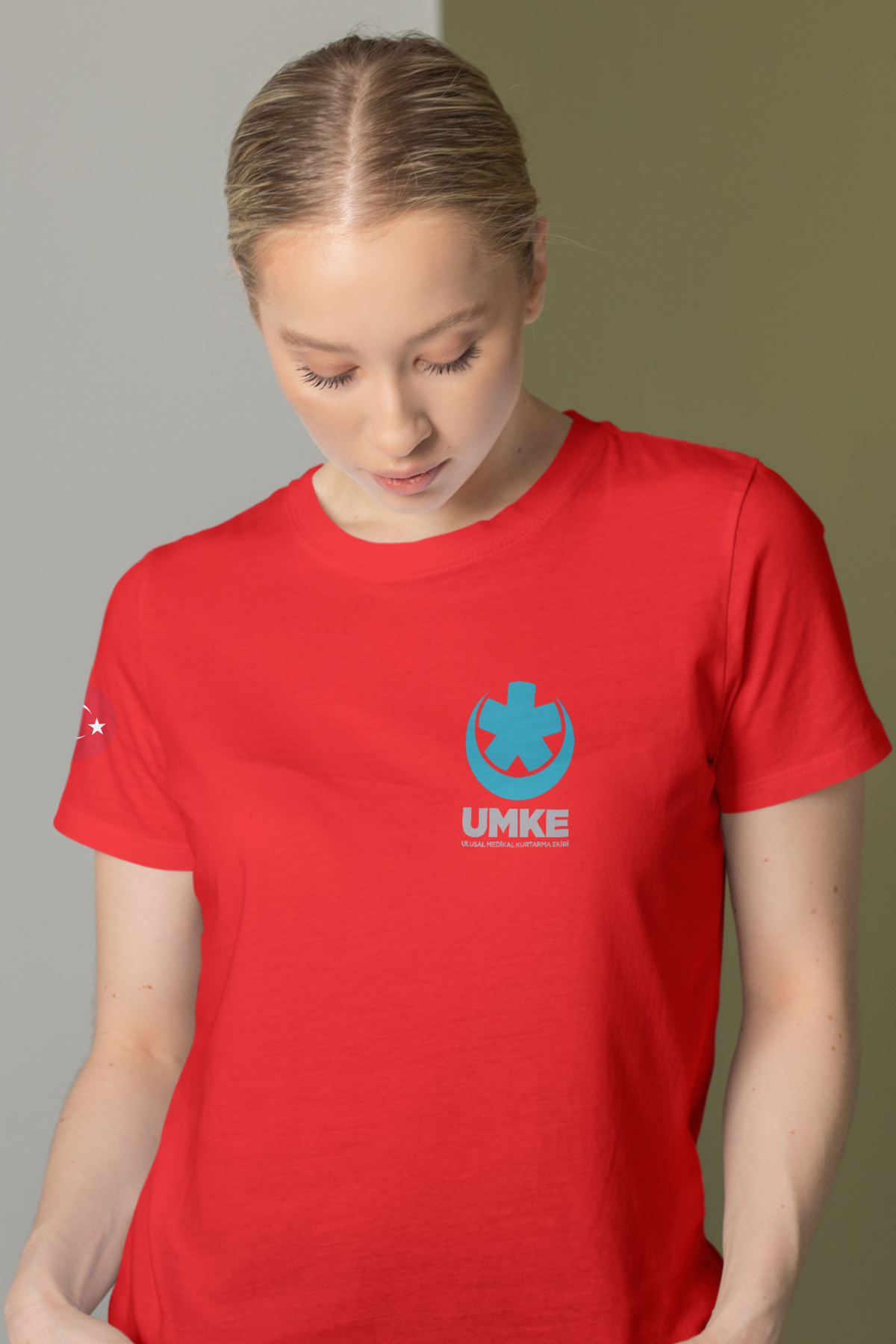 Kırmızı UMKE Bisiklet Yaka Penye Tişört Unisex