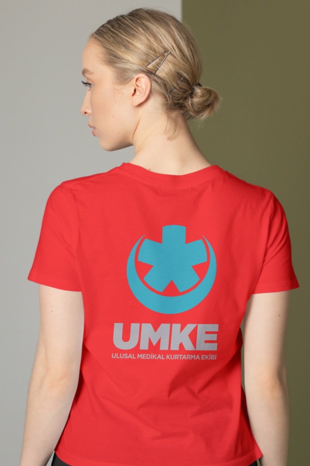 Kırmızı UMKE Bisiklet Yaka Penye Tişört Unisex