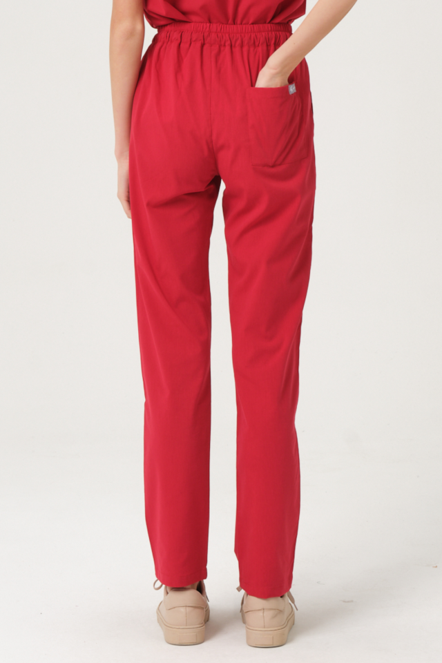 Kırmızı Likralı Tek Alt Doktor Hemşire Forması Unisex