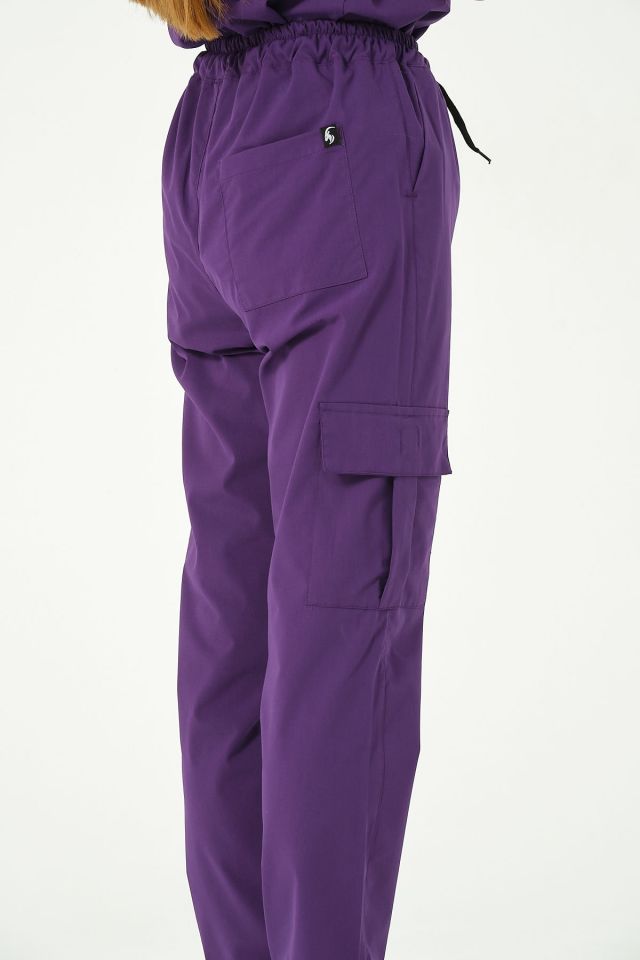 Mor Likralı Kargo Cep Doktor Hemşire Forması Tek Alt Unisex