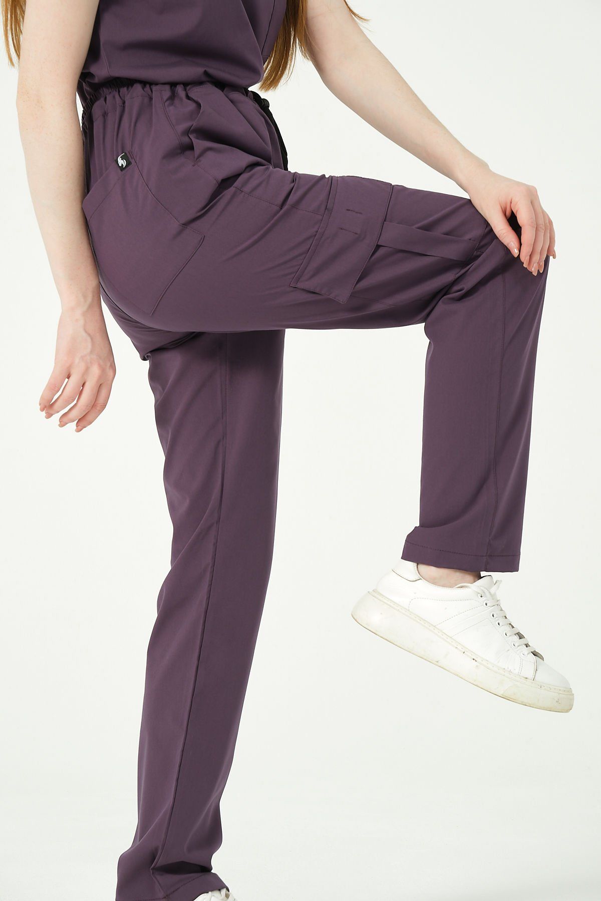 Mürdüm Likralı Kargo Cep Doktor Hemşire Forması Tek Alt Unisex