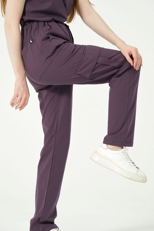 Mürdüm Likralı Kargo Cep Doktor Hemşire Forması Tek Alt Unisex