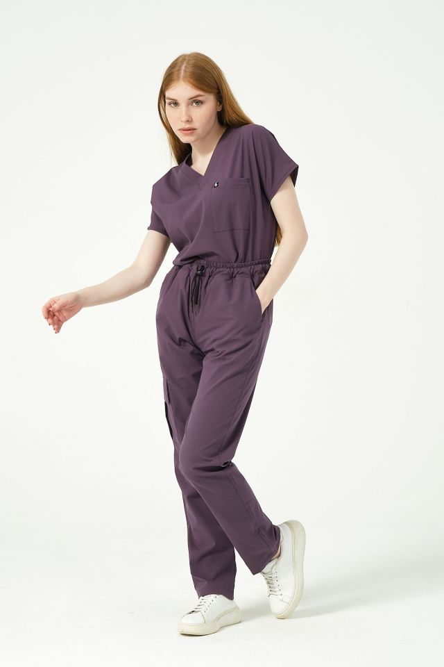 Mürdüm Likralı Kargo Cep Doktor Hemşire Forması Tek Alt Unisex