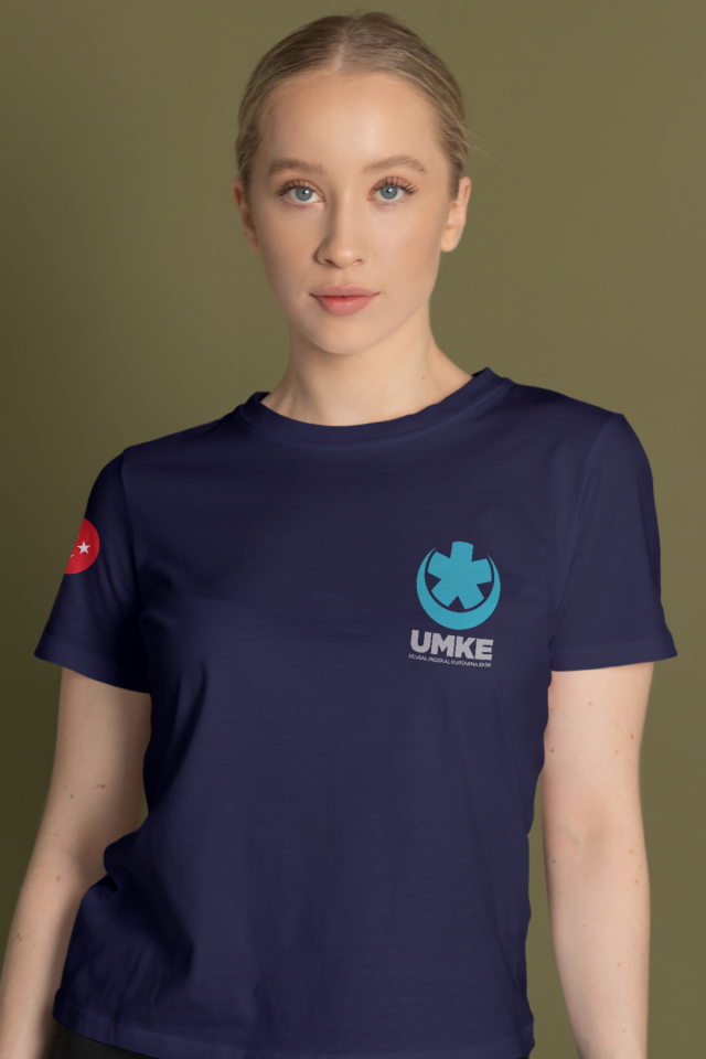 Lacivert UMKE Bisiklet Yaka Penye Tişört Unisex